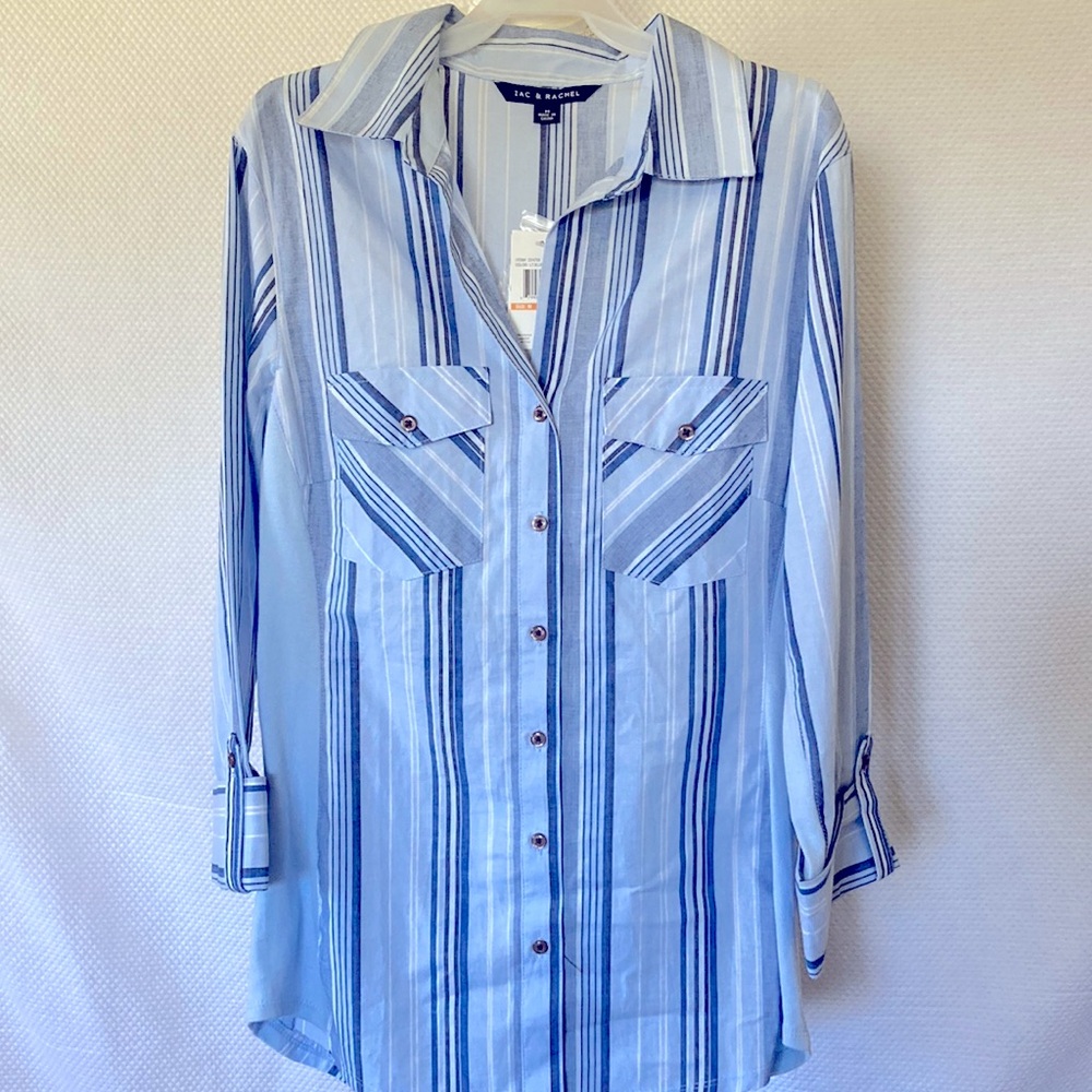Zac & Rachel Ultimate Fit Lt Blue Striped Blouse